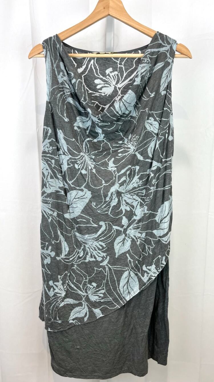 CHALET  Size XS Cowl Neck Sleeveless Shift Dress Layered Look Floral Gray